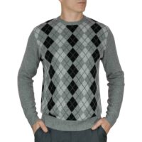 Lona Scott, Mens Cashmere Argyle Round Neck Jumper in Grey