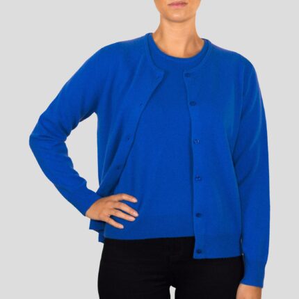 Women's Classic Cashmere Cornflower Blue Cardigan, with a timeless design and luxurious soft texture