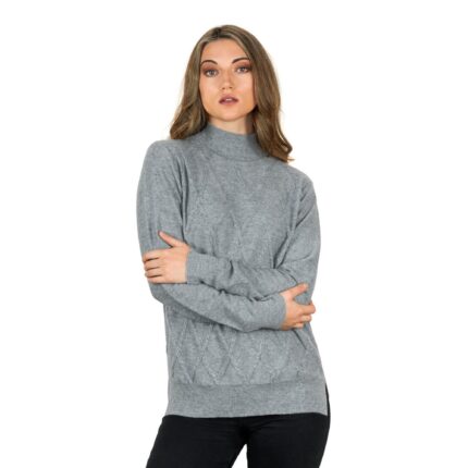 Women's 100% Cashmere Argyle Self-pattern jumper, with turtle neck in Grey