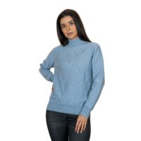 Women's 100% Cashmere Argyle Self-pattern jumper, with turtle neck in Light Blue