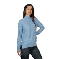 Women's 100% Cashmere Argyle Self-pattern jumper, with turtle neck in Light Blue