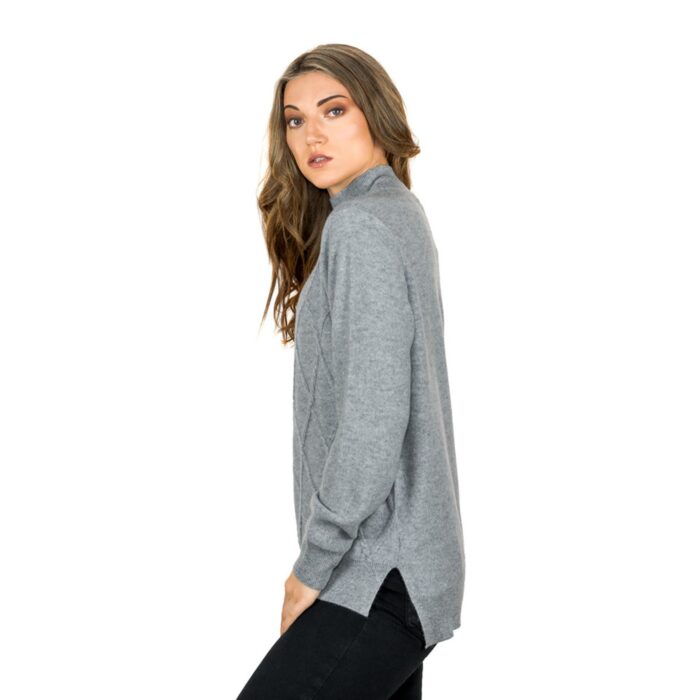 Women's 100% Cashmere Argyle Self-pattern jumper, with turtle neck in Grey