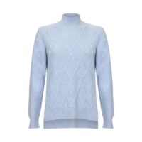 Women's 100% Cashmere Argyle Self-pattern jumper, with turtle neck in Light Blue