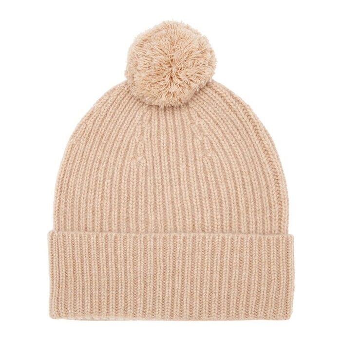 Beige Unisex Cashmere Bobble Hat, soft and cosy unisex beanie with pompom