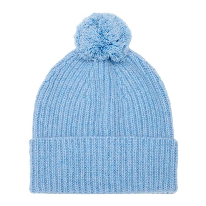 Light Blue Unisex Cashmere Bobble Hat, soft and cosy unisex beanie with pompom