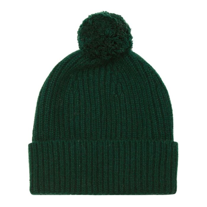 Green Unisex Cashmere Bobble Hat, soft and cosy unisex beanie with pompom