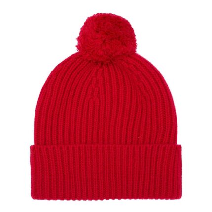 Red Unisex Cashmere Bobble Hat, soft and cosy unisex beanie with pompom