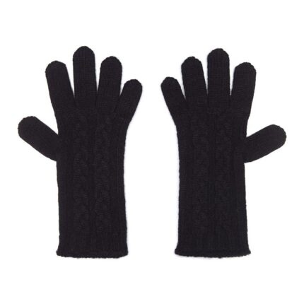 Womens Cashmere Cable Gloves in Black