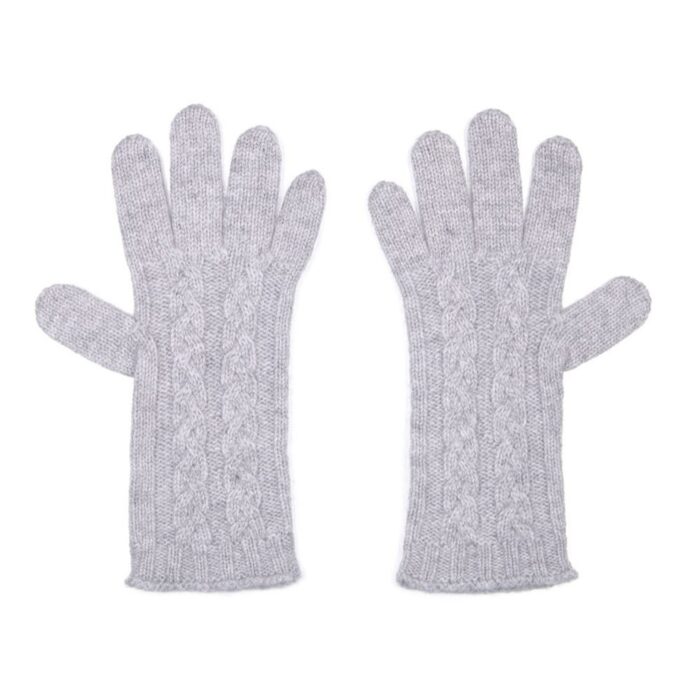 Womens Cashmere Cable Gloves in Grey