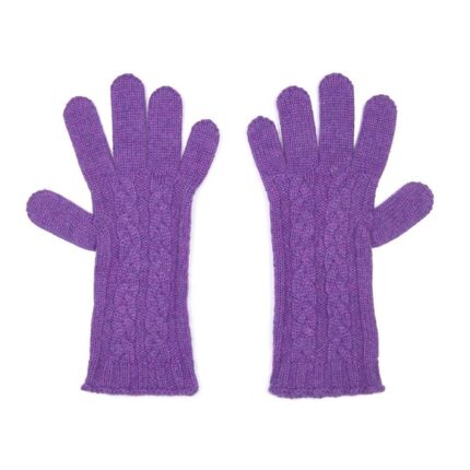 Womens Cashmere Cable Gloves in Purple