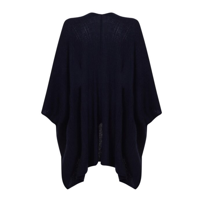 Womens Cashmere Cape with pockets, a soft cashmere cape made from 100% cashmere and detailed, functional pockets. Navy