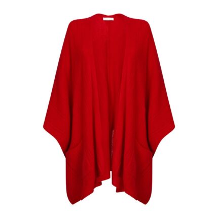 Womens Cashmere Cape with pockets, a soft cashmere cape made from 100% cashmere and detailed, functional pockets. Red