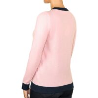 Lona Scott Two-Tone, Edge-Trim Women's Cashmere Cardigan in Pink. A chic cardigan combining luxurious cashmere with a stylish two-tone edge trim, perfect for any occasion