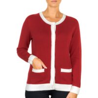 Lona Scott Two-Tone, Edge-Trim Women's Cashmere Cardigan. A chic cardigan combining luxurious cashmere with a stylish two-tone edge trim, perfect for any occasion