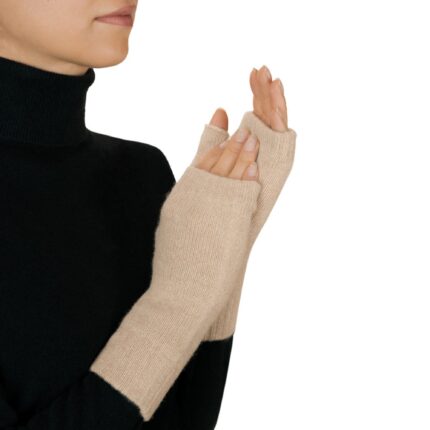 Womens Beige Fingerless Mitts