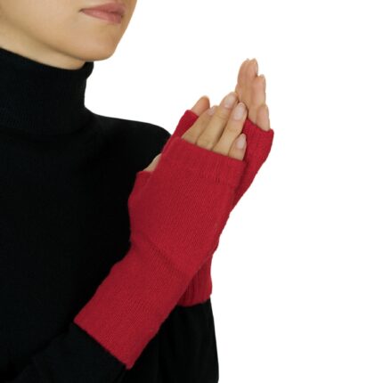 Womens Red Fingerless Mitts