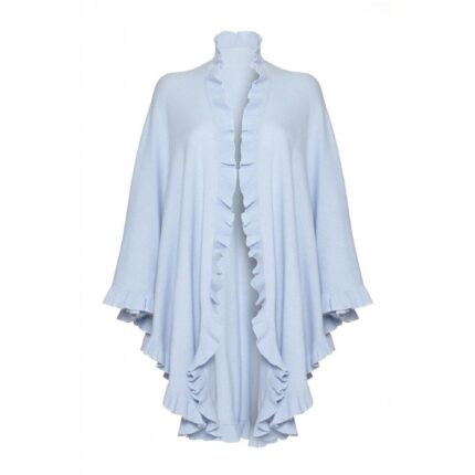 Womens Cashmere, Light Blue Frilly Cape. A cosy and soft cape with frilly details