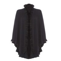 Womens Cashmere Black Frilly Cape. A cosy and soft cape with frilly details