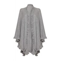 Womens Cashmere Grey Frilly Cape. A cosy and soft cape with frilly details