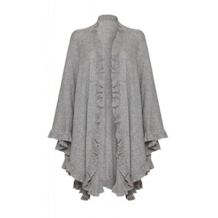 Womens Cashmere Grey Frilly Cape. A cosy and soft cape with frilly details