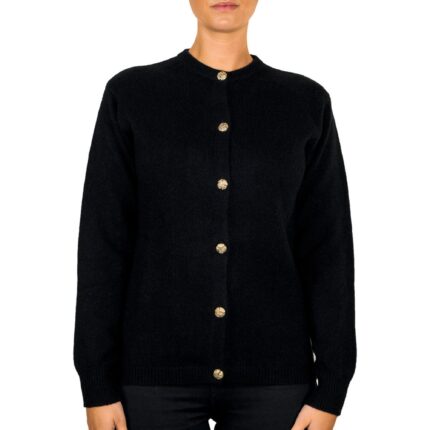 Lona Scott Women's Golfer Cashmere Cardigan in Black, blending luxurious comfort with elegance
