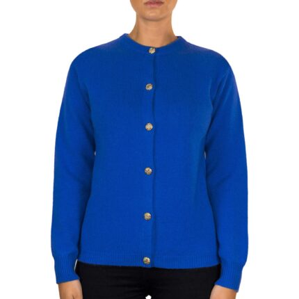 Lona Scott Women's Golfer Cashmere Cardigan in Cornflower, blending luxurious comfort with elegance.