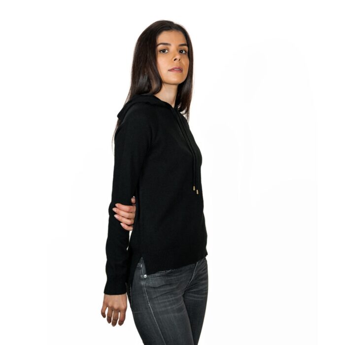 Elegant Black Women's Cashmere Hoodie with a sleek design and soft texture