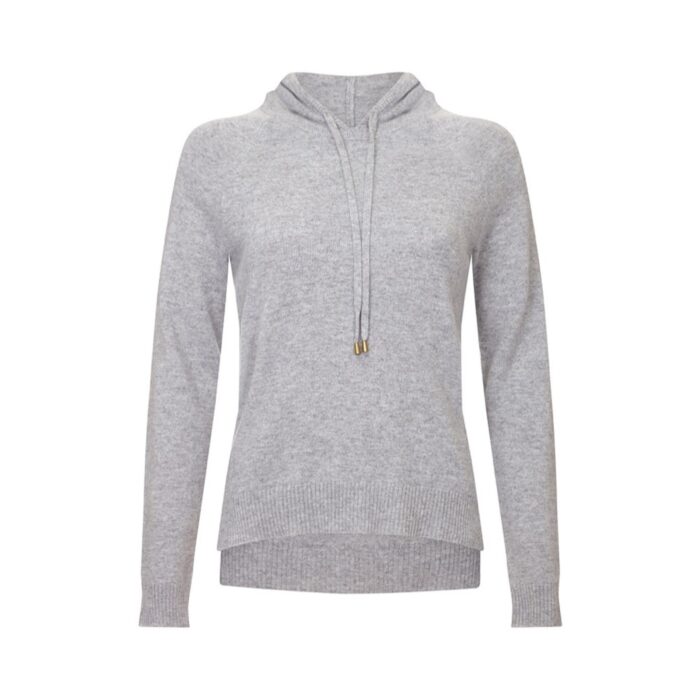 Elegant Grey Women's Cashmere Hoodie with a sleek design and soft texture