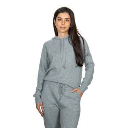 Elegant Grey Women's Cashmere Hoodie with a sleek design and soft texture