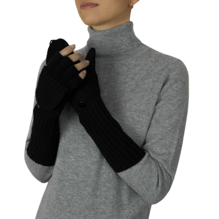Womens Black Long Cashmere Gloves