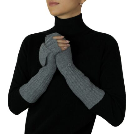 Womens Grey Long Cashmere Gloves
