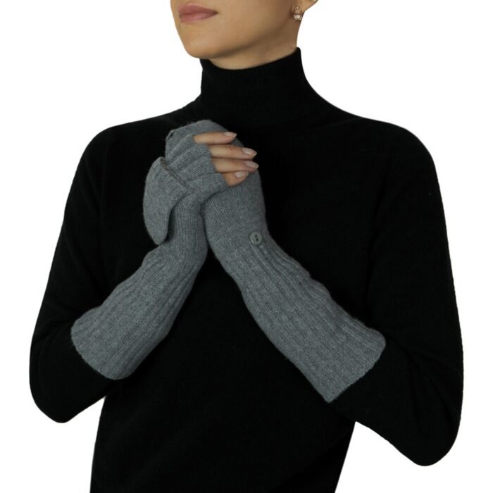 Womens Grey Long Cashmere Gloves