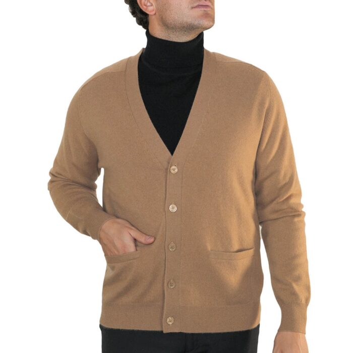 Men's cashmere classic cardigan by Lona Scott, crafted from 100% cashmere for timeless elegance, warmth, and comfort