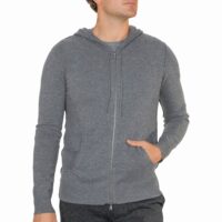 Elegant Grey Men's Cashmere Hoodie with a sleek design and soft texture