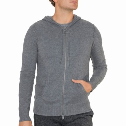 Elegant Grey Men's Cashmere Hoodie with a sleek design and soft texture