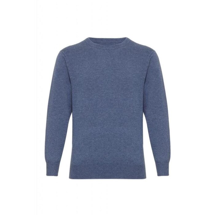 Men's classic cashmere jumper in a timeless design, crafted from 100% cashmere for luxurious softness and comfort. Featured in Denim Blue