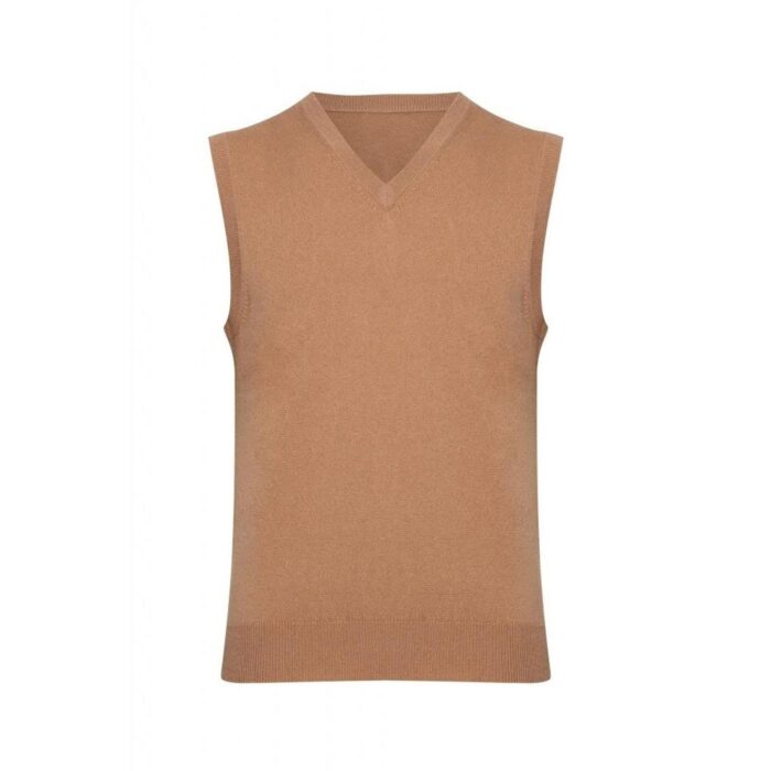 Lona Scott Men's 100% Cashmere Slipover Vest in Camel Beige – Luxurious Sleeveless Vest for Men