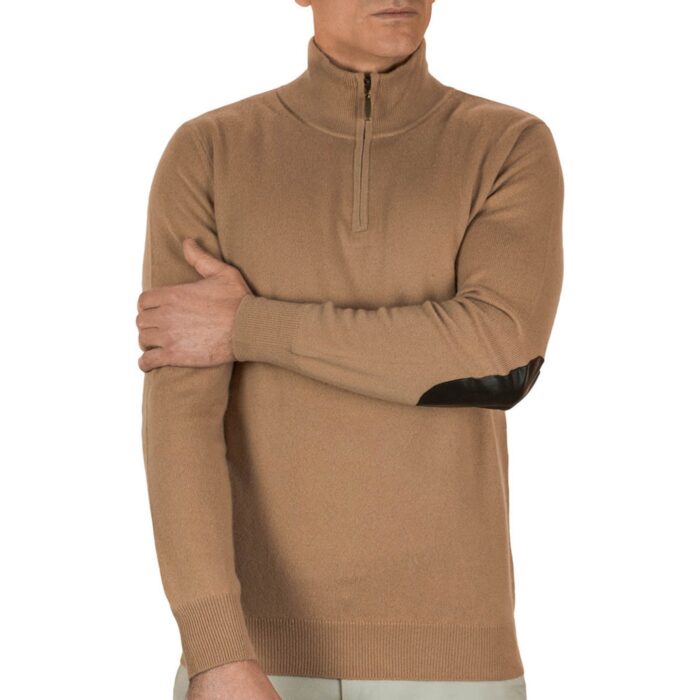 Men's Cashmere Quarter Zip Polo-Neck Jumper in Light Grey – Premium Luxury Knitwear for Men
