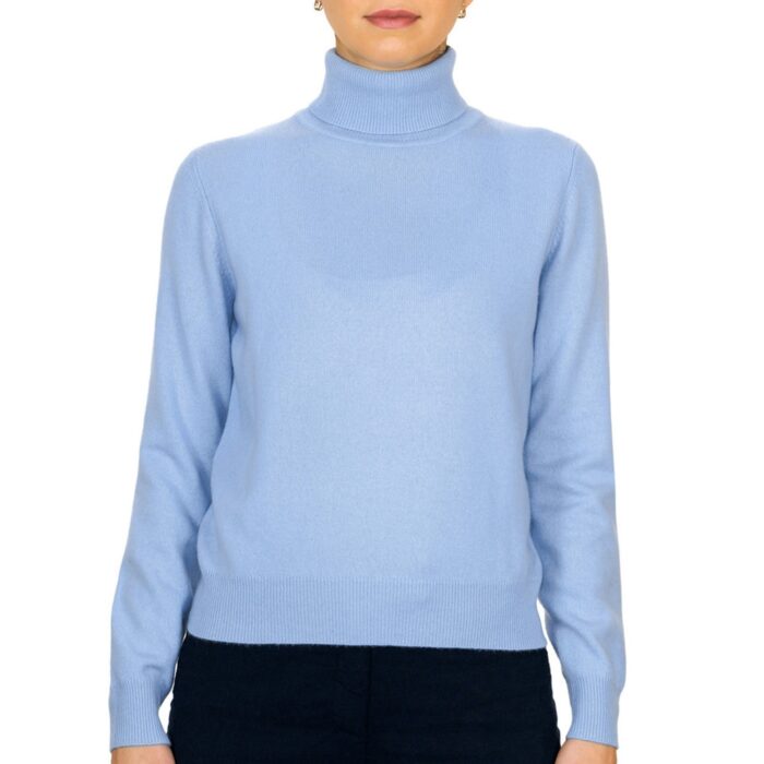 Women's 100% Cashmere Polo Neck, Light Blue