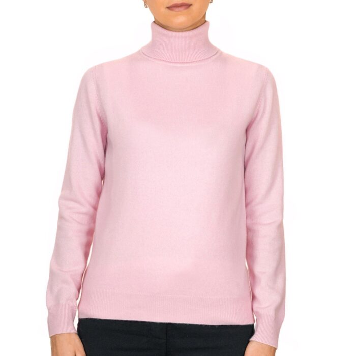 Women's 100% Cashmere Polo Neck, Light Pink