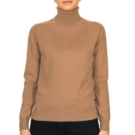Women's 100% Cashmere Polo Neck, Camel