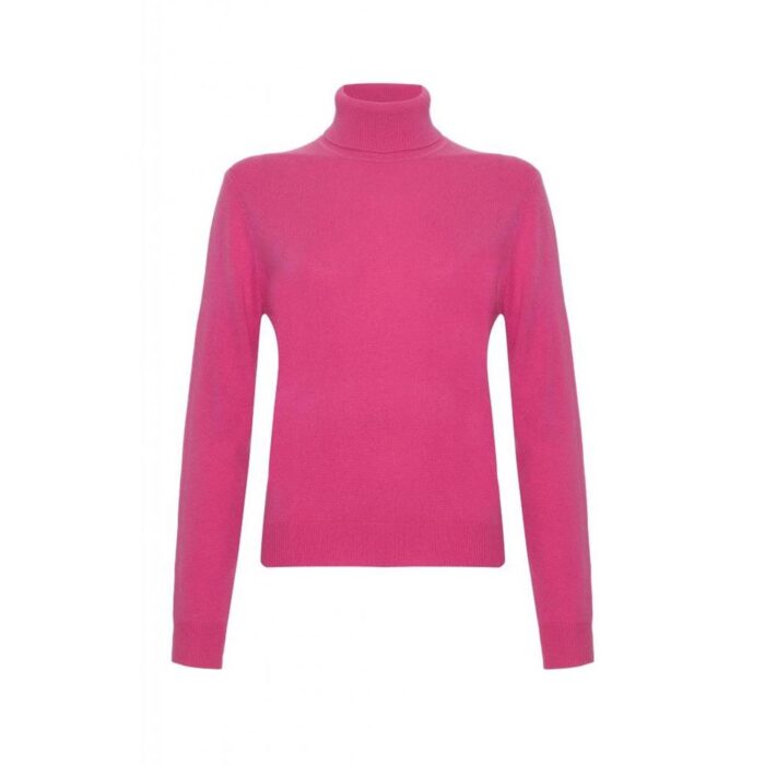 Women's 100% Cashmere Polo Neck, Cerise