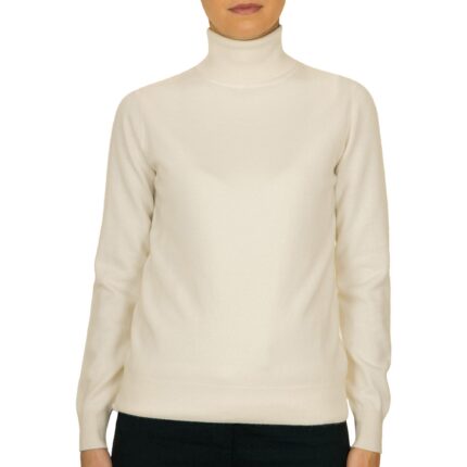 Women's 100% Cashmere Polo Neck, White