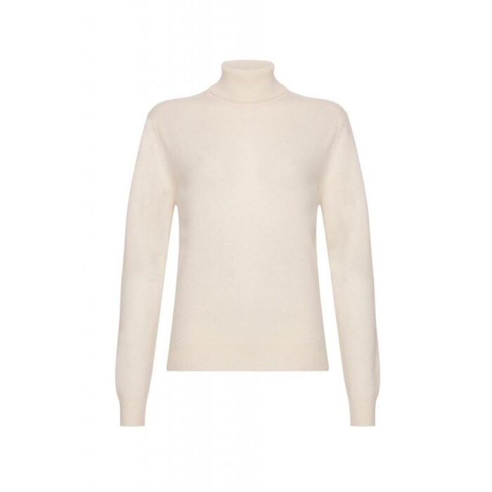 Women's 100% Cashmere Polo Neck, White