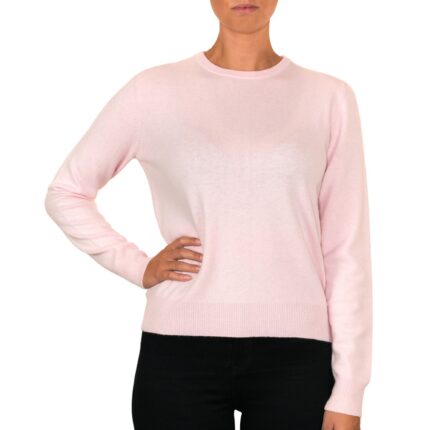 Women's Minimal Round-Neck Cashmere Jumper, Light Pink