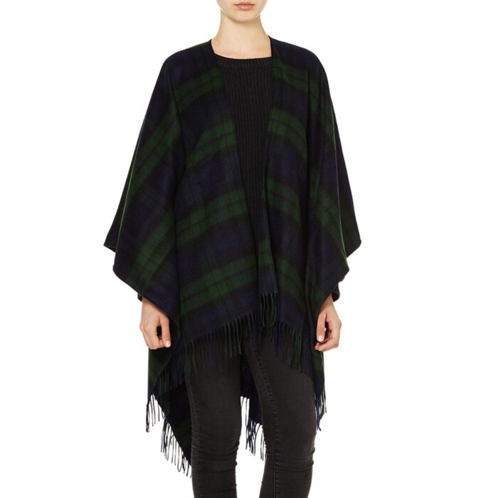 Womens Cashmere Ruana Cape, a soft cashmere cape in Black Watch
