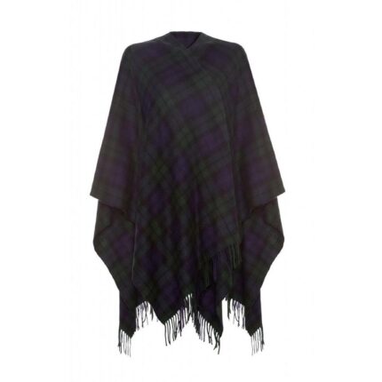 Womens Cashmere Ruana Cape, a soft cashmere cape in Black Watch