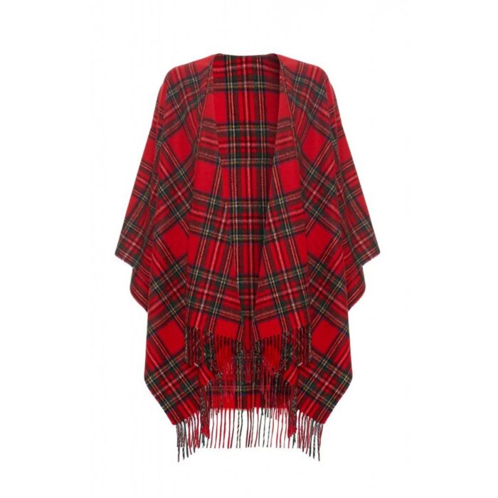 Womens Cashmere Ruana Cape, a soft cashmere cape in Royal stewart