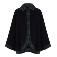 Lona Scott Womens Tartan Trim Cape, Cashmere & Wool, Black Watch Tartan