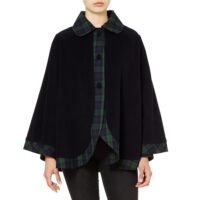 Lona Scott Womens Tartan Trim Cape, Cashmere & Wool, Black Watch